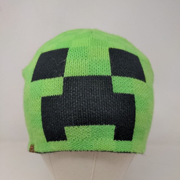 Jinx Boy's Knit Minecraft Beanie Cap Hat Green Creeper 100% Acrylic - Picture 2 of 10